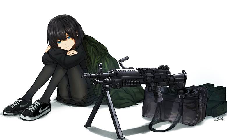 原创, 水手服, 黑色水手服, 黑发, 女孩子, 原创, 短发, 枪, 裤袜