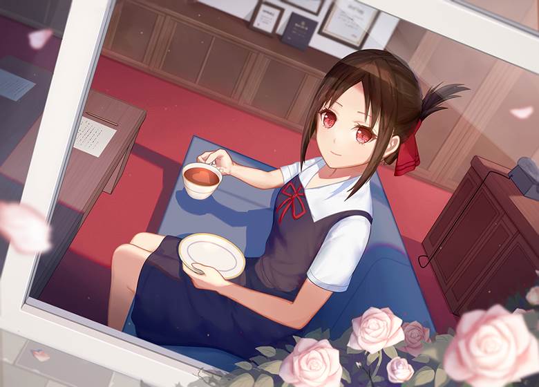 Kaguya-Sama: Love is War, Kaguya Shinomiya, girl, jumper skirt, string ribbon, summer clothes, Kaguya-sama: Love is War 500+ bookmarks, tea time, jumper skirt