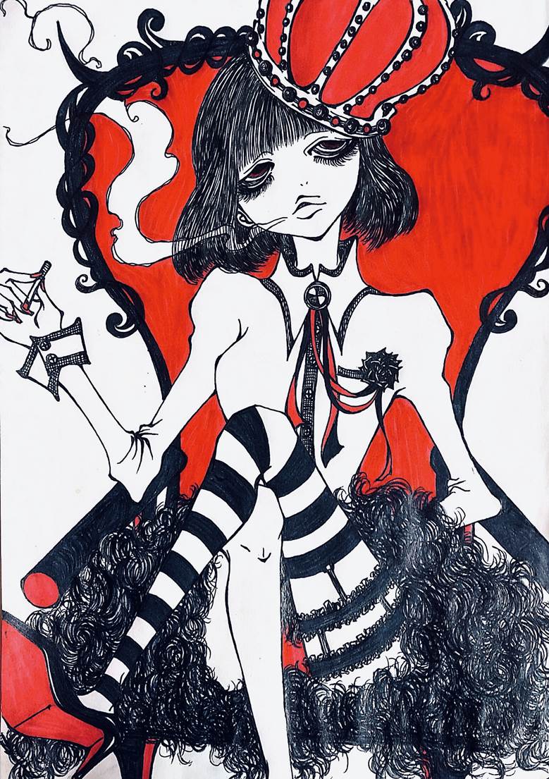 原创, 女孩子, 手绘, queen, crown, 高跟鞋, 香烟, 王座