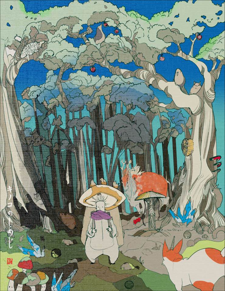蘑菇菇|插画师Hiiragi.kisyun的和风妖怪插画图片