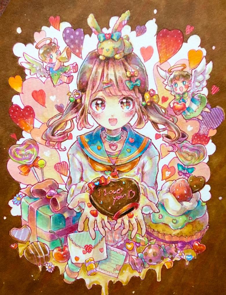 女孩子, copic马克笔, 手绘, 情人节, 情人节, 水手服, 原创100收藏