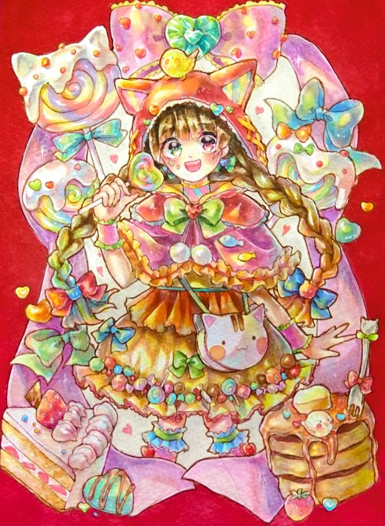 cat day, copic马克笔, 手绘, 女孩子, sweets, 食物100收藏, 原创100收藏
