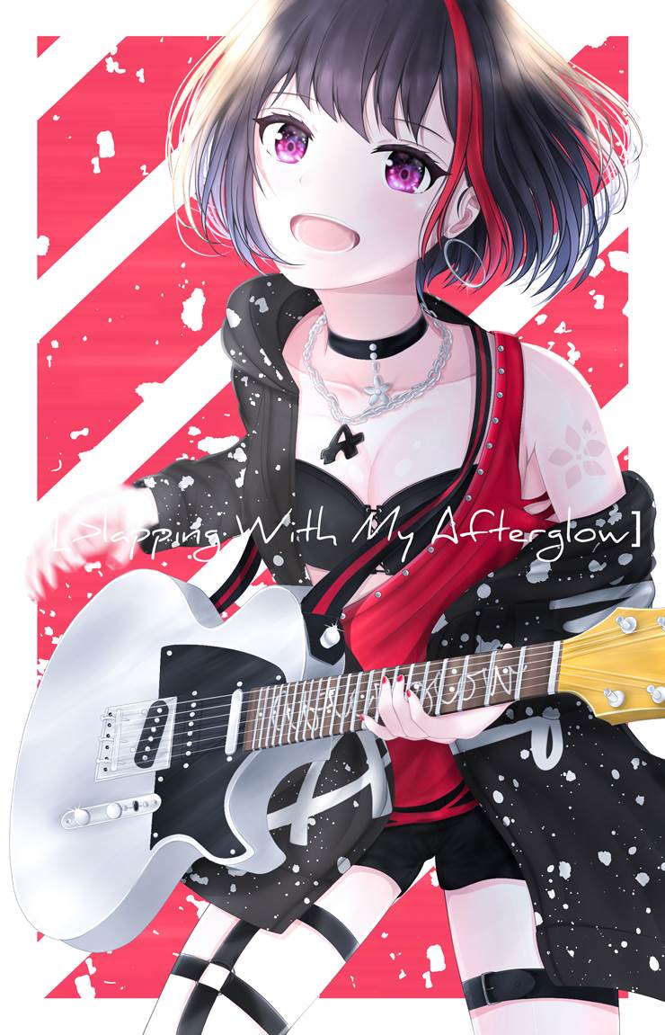 BanG Dream!, 美竹兰, 平泽唯, 轻音少女, 吉他, 连帽衫, 魅惑的大腿, 涂鸦