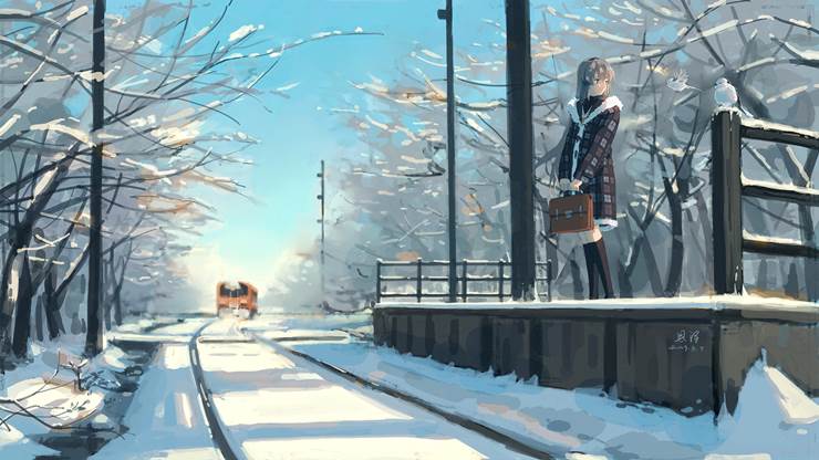 snow, 铁路, clannad, sakagami tomoyo, background, 风景, key 1000+ bookmarks