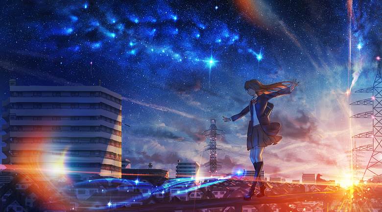流星银河|ナコモ的风景插画图片