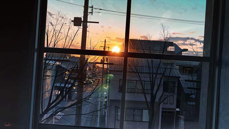 scenery, original, background, illustration, sky, sunset, sketch, recommended, against glass