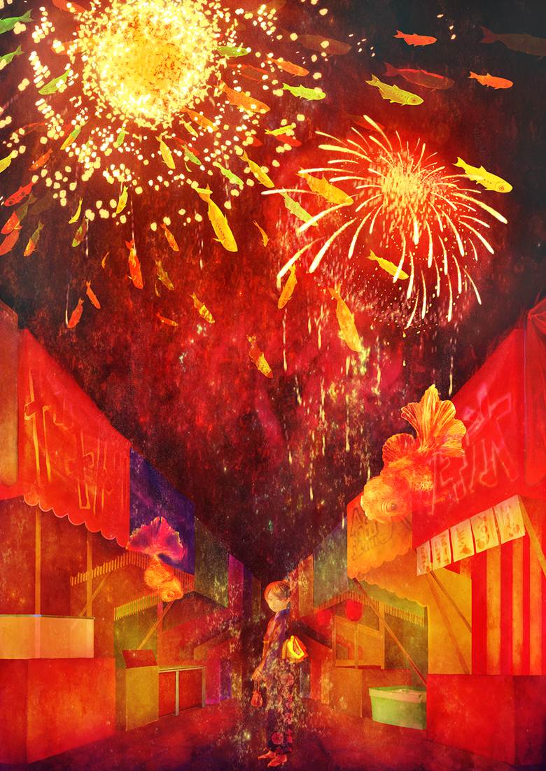 原创, 女孩子, 水母, 夏天, summer festival, 焰火, 金鱼, yukata