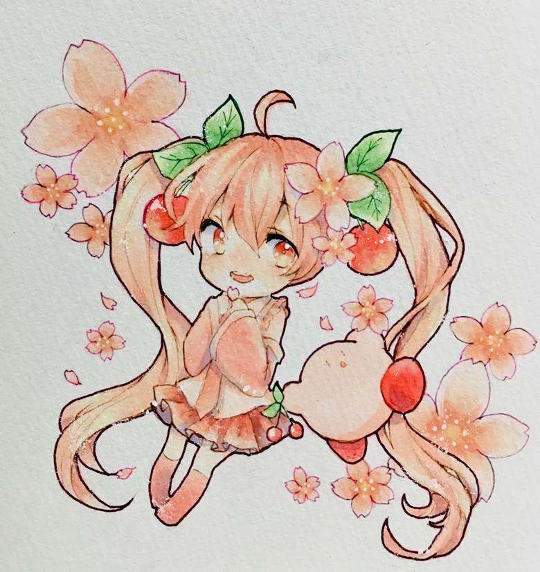 sakura miku, hatsune miku, kirby, copic, spring