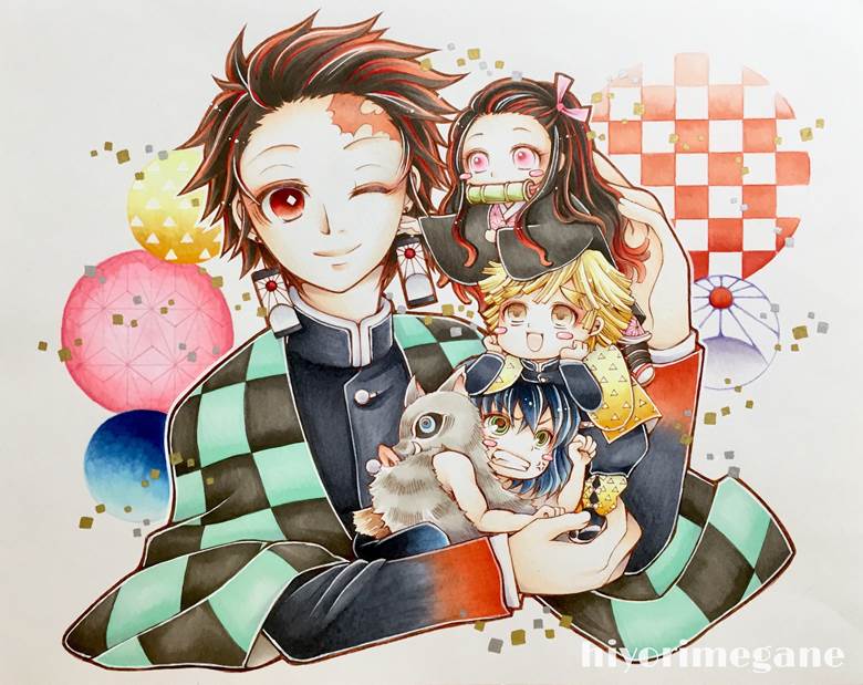 鬼灭之刃, 鱼糕队, 手绘, copic马克笔, Demon Slayer: Kimetsu no Yaiba 1000+ bookmarks