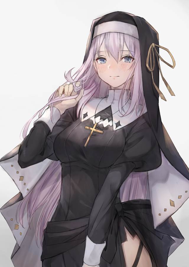 原创, nun, 黑色连衣裙, large breasts, 修女, 显性巨乳, 黑色使女性看起来更美, Slit (clothes)