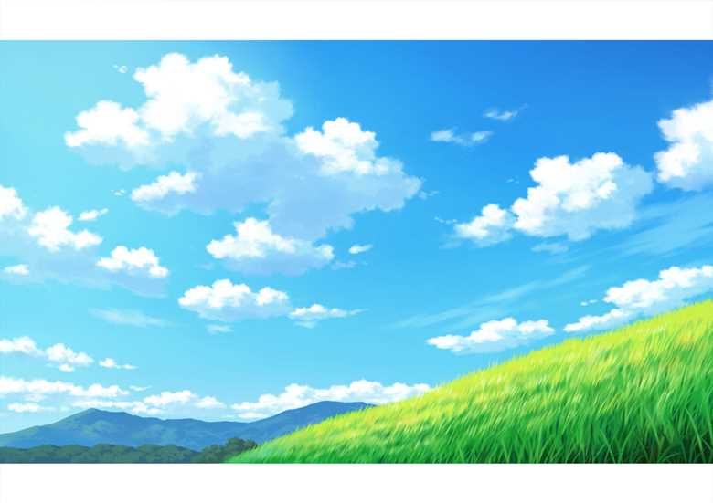 绿油油的草原风景插画图片，天空竟然也很美