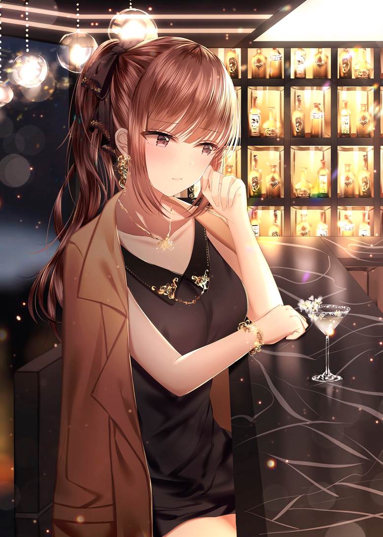 女孩子, 原创, dressed up, 黑色使女性看起来更美, bar, 马尾, cocktail glass, 原创10000users加入书籤, 黑色连衣裙