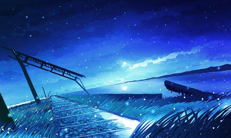 原创, 废墟, background, rail line, night sky