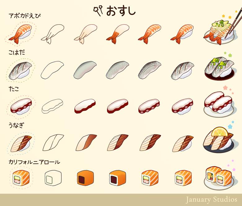 お寿司のメイキングです|January的寿司美食插画图片