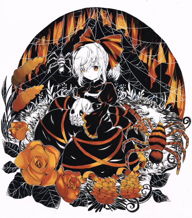 yamame, hand-drawn illustration, traditional, Touhou, yamame kurodani, Touhou Project, spider