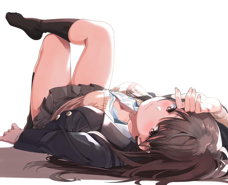 original, girl, high school girl, black knee socks, bewitching thighs, long brown hair, eye-catching breasts, original 7,500+ bookmarks, clothed breasts, boobs I want to massage