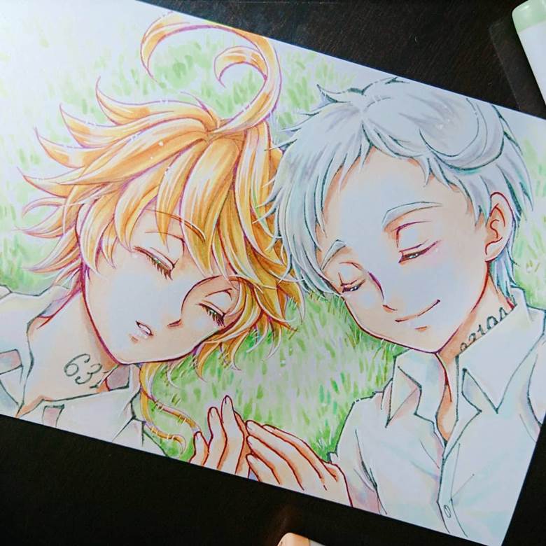 The Promised Neverland, The Promised Neverland, Emma, Norman, copic, Emma (The Promised Neverland), Norman (The Promised Neverland), hand-drawn