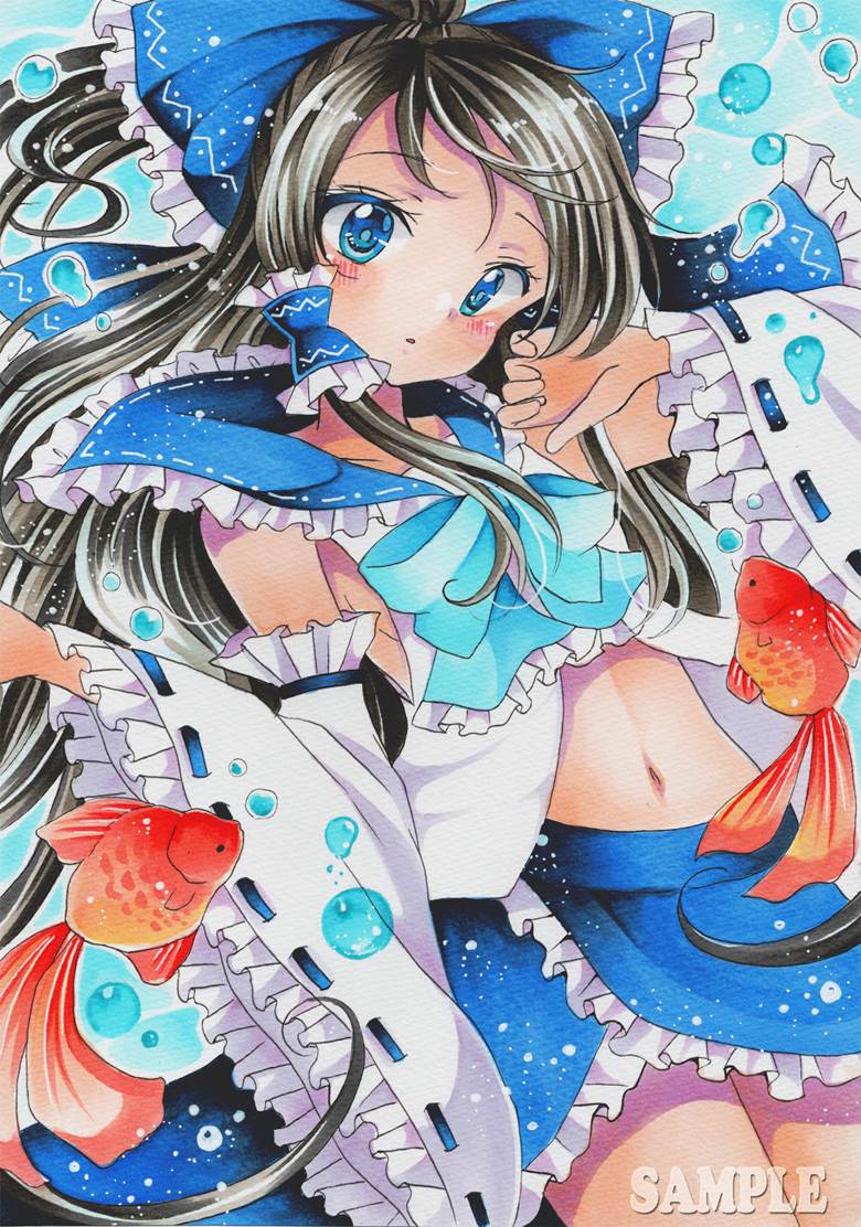 copic马克笔, 东方Project, 博丽灵梦, Blue Reimu, 金鱼, Touhou Project 100+ bookmarks