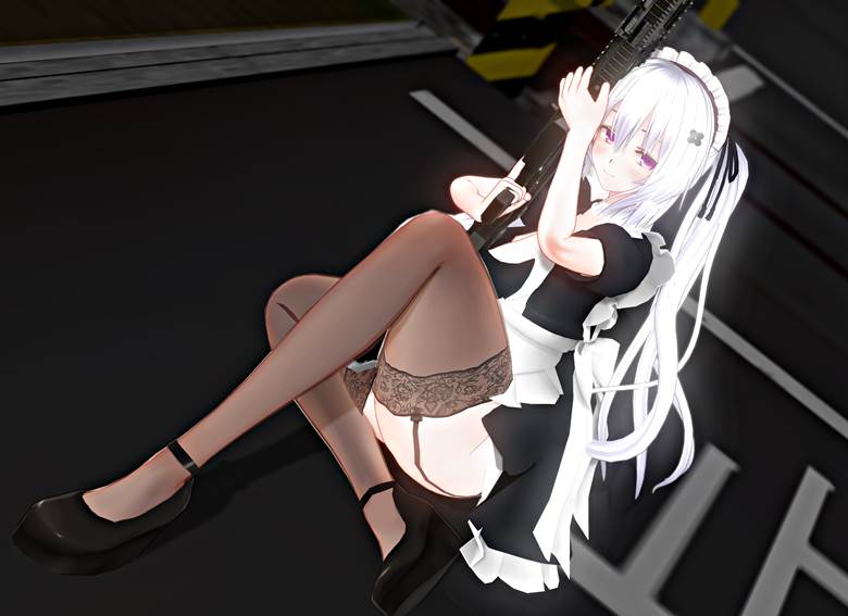 armed girls, 女仆, battle girl, 枪, armed young ladies, 黑色丝袜, 女仆装, 银发