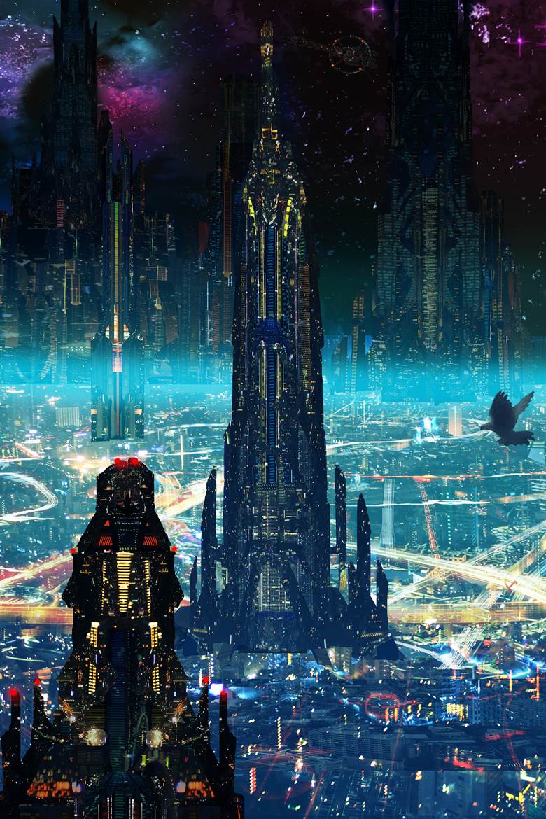 original, scenery, background, concept art, sky, city, universe, space station, night