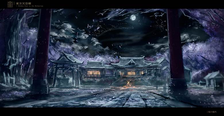 天空璋３面 樱の境内|Hidaru的神社鸟居插画图片