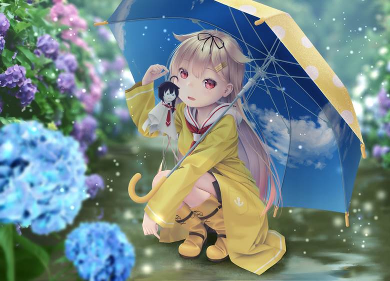 梅雨モード 羽根あめ的紫阳花插画图片 Bobopic