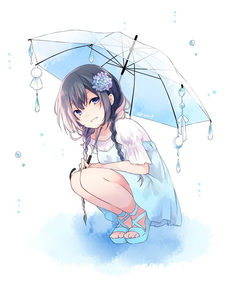 雨|黎（クロイ）的打伞的人物插画图片