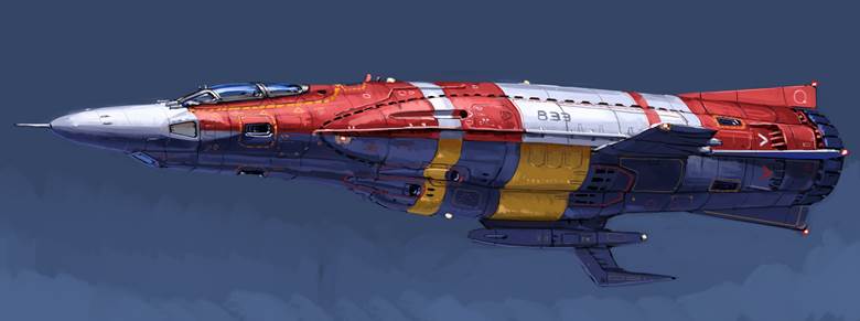 複座宇宙船|穂积窓声的宇宙飞船科幻插画图片