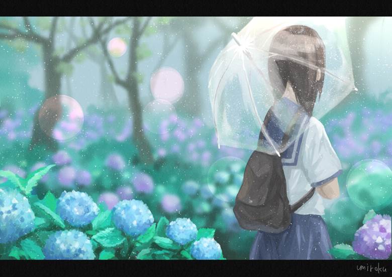紫阳花 ウミロク的打伞的人物插画图片 Bobopic