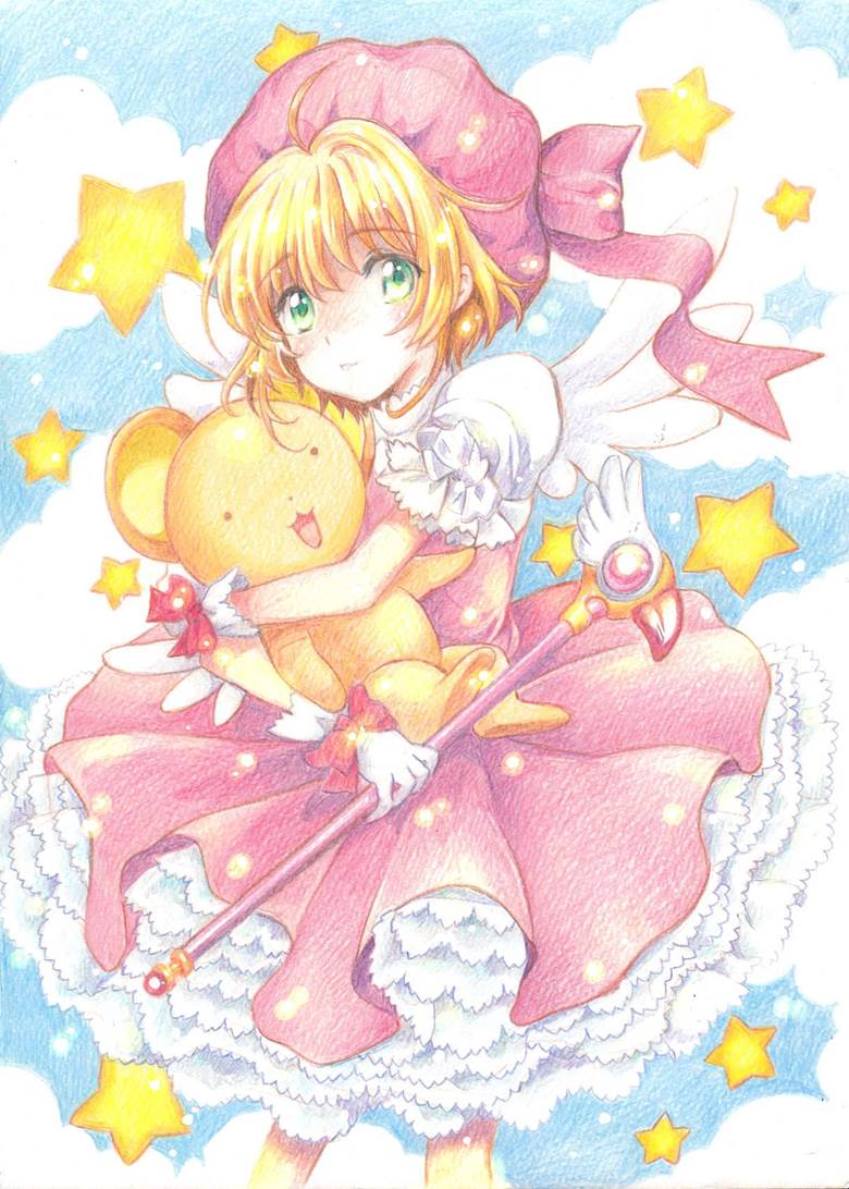 魔卡少女樱, ccs, 彩色铅笔, traditional, colored pencil drawing, analog illustration, 木之本樱