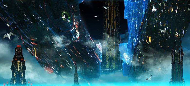 原创, 概念艺术, 风景, background, spaceship, city, sky, 云
