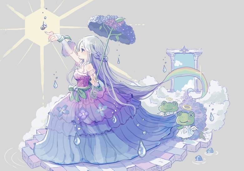 ６月の花嫁 いぬごはんたべたべ的紫阳花插画图片 Bobopic