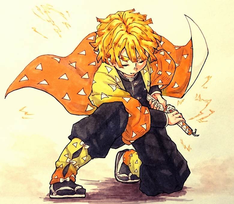 Demon Slayer: Kimetsu no Yaiba, Zenitsu Agatsuma, copic, Demon Slayer: Kimetsu no Yaiba 1000+ bookmarks