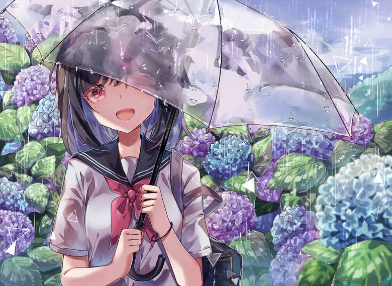 原创, 紫阳花, drooping eyes, 花和女孩子, 水手服, 原创1000users加入书籤