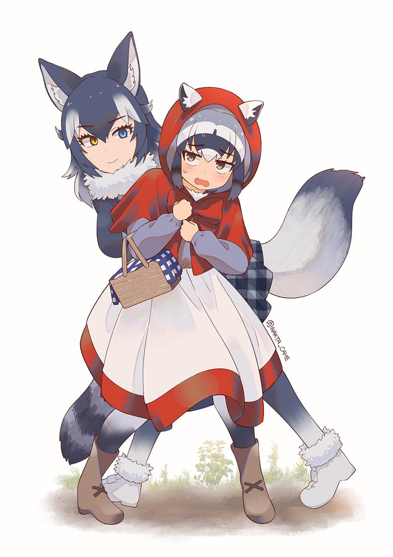 Kemono Friends, Common Raccoon (Kemono Friends), Gray Wolf (Kemono Friends), heterochromia, akazukin, Kemono Friends 100+ bookmarks, costume change, Kemono Friends 500+ bookmarks