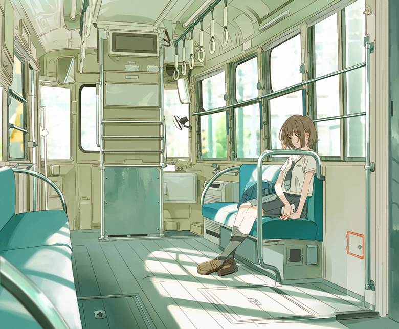 制服,小女孩,水手服,电车,电车内图片