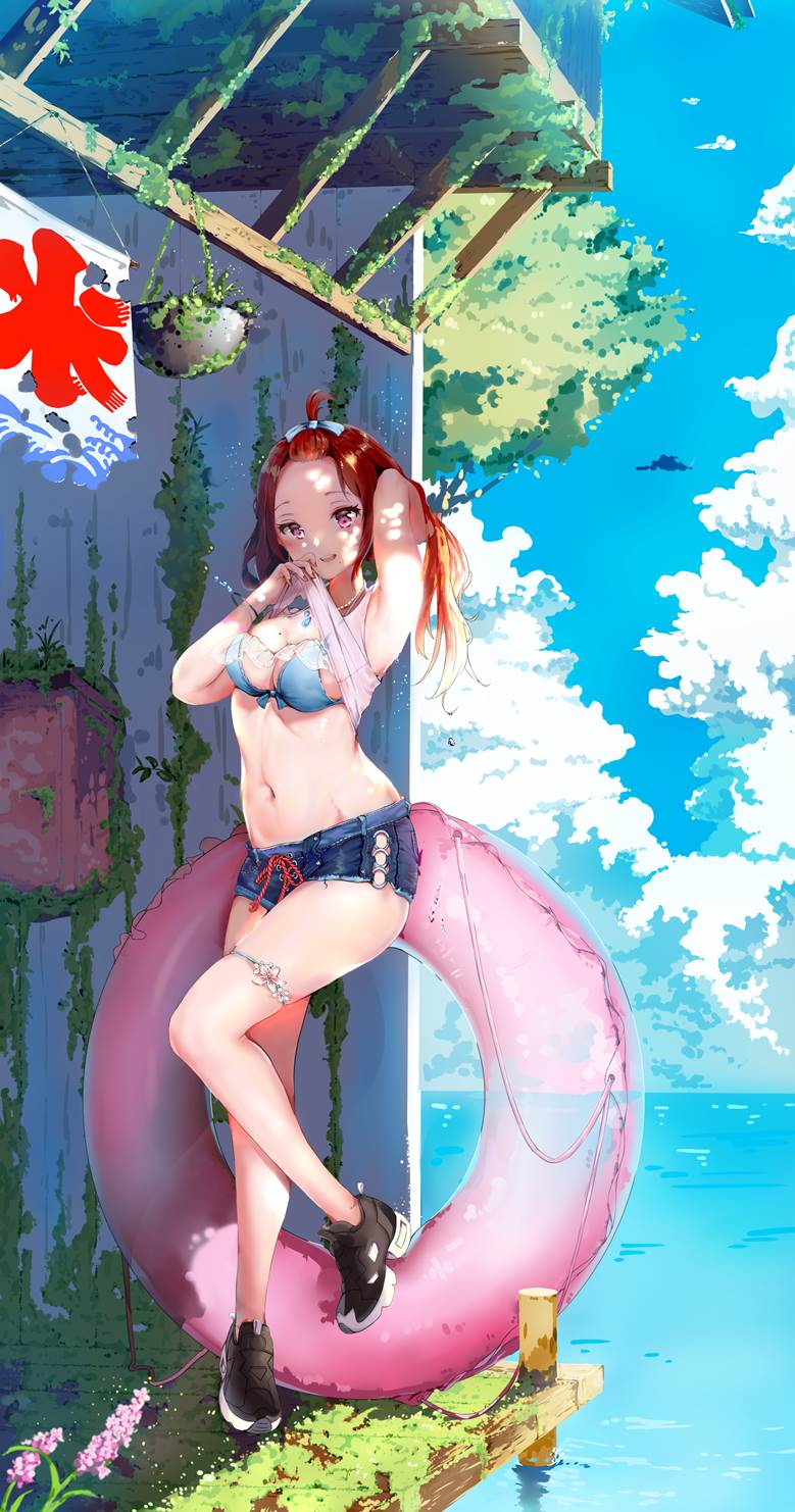 young girl, scenery, 女孩子, 风景, background, 夏日天空, slice of life, original works, 原创, cloud