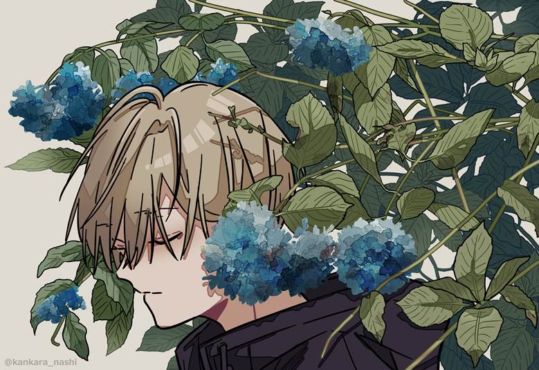 男孩子, 紫阳花, 原创1000users加入书籤, closed eyes, Flaxen Hair