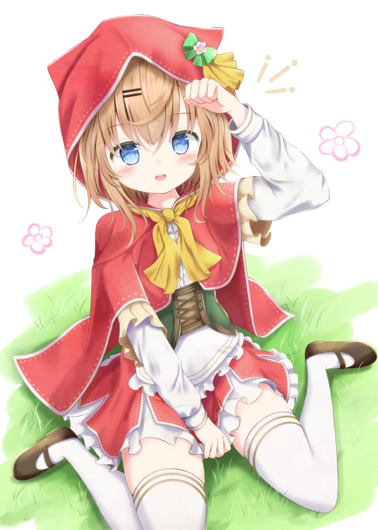 original, girl, cat ears, fairy tale, akazukin, cloak, w sitting