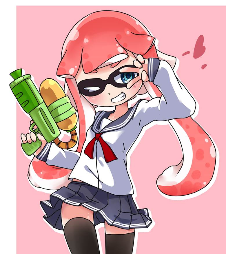 absolute territory, Inkling, uniform, black stockings, bottomless, sailor uniform, Inkling