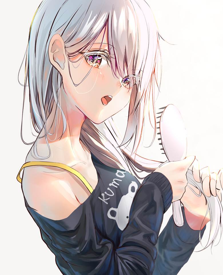 bed hair, hikaru, pajamas, white hair, exposed shoulders, morning, original, girl, original 1000+ bookmarks
