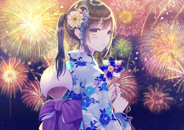 原创, 女孩子, 焰火, yukata, windmill, 马尾, 原创5000users加入书籤, Uchiwa, 原创10000users加入书籤