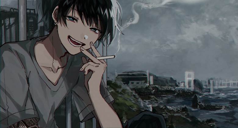 original, cigarette, greyscale, tattoo, boy, cloudy weather, original 10000+ bookmarks