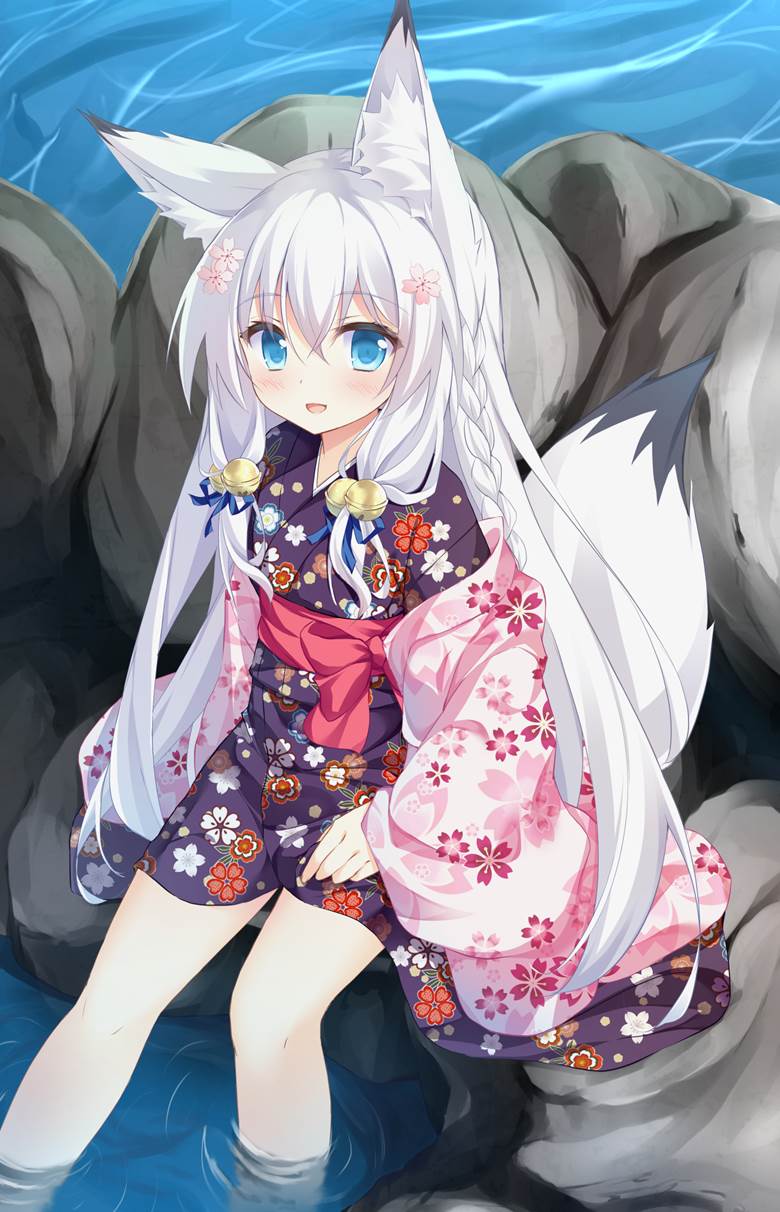 原创, fox ears, 兽耳, 伪娘, 尾巴, 白发