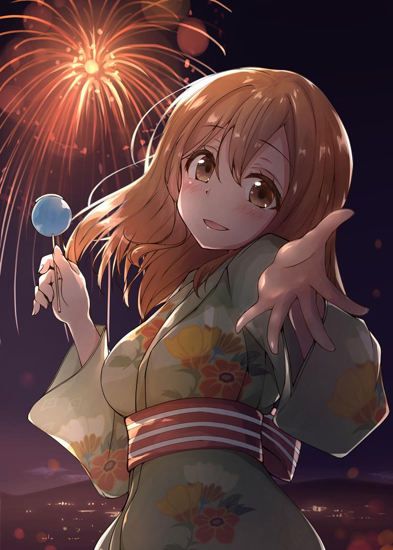 Love Live! Sunshine!!, Hanamaru Kunikida, summer festival, yukata, fireworks, Love Live! 100+ bookmarks