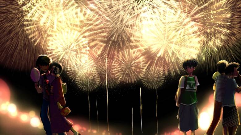 夏天, summer festival, fireworks display, 焰火, 恋爱, love, background, night