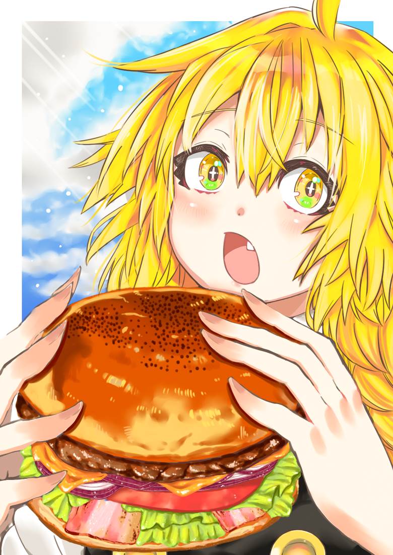 なんだよお前も食べたいのか|のりた丸的汉堡包美食插画图片