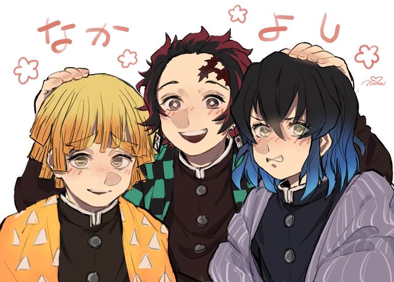 鬼灭之刃, 鱼糕队, 灶门炭治郎, Zenitsu Agatsuma, Inosuke Hashibira, Demon Slayer 500+ bookmarks