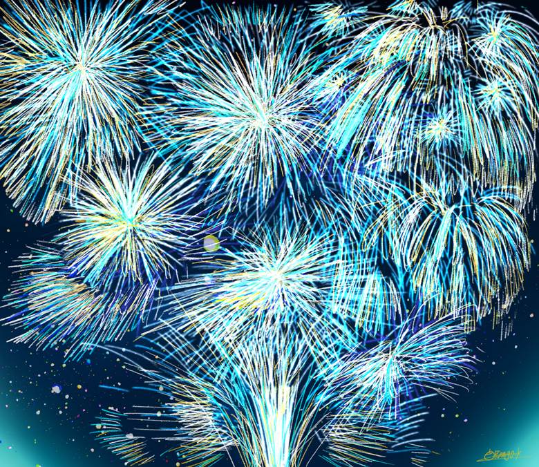 花火林檎ケーキ的焰火风景插画图片