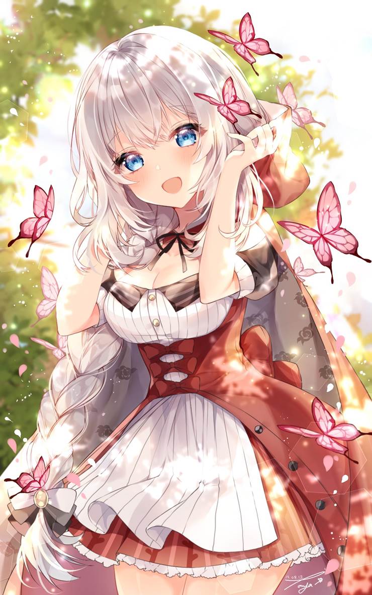 Marie Antoinette (Fate), akazukin, butterfly, falling petals, braid, Fate/Grand Order 30000+ bookmarks, bewitching thighs